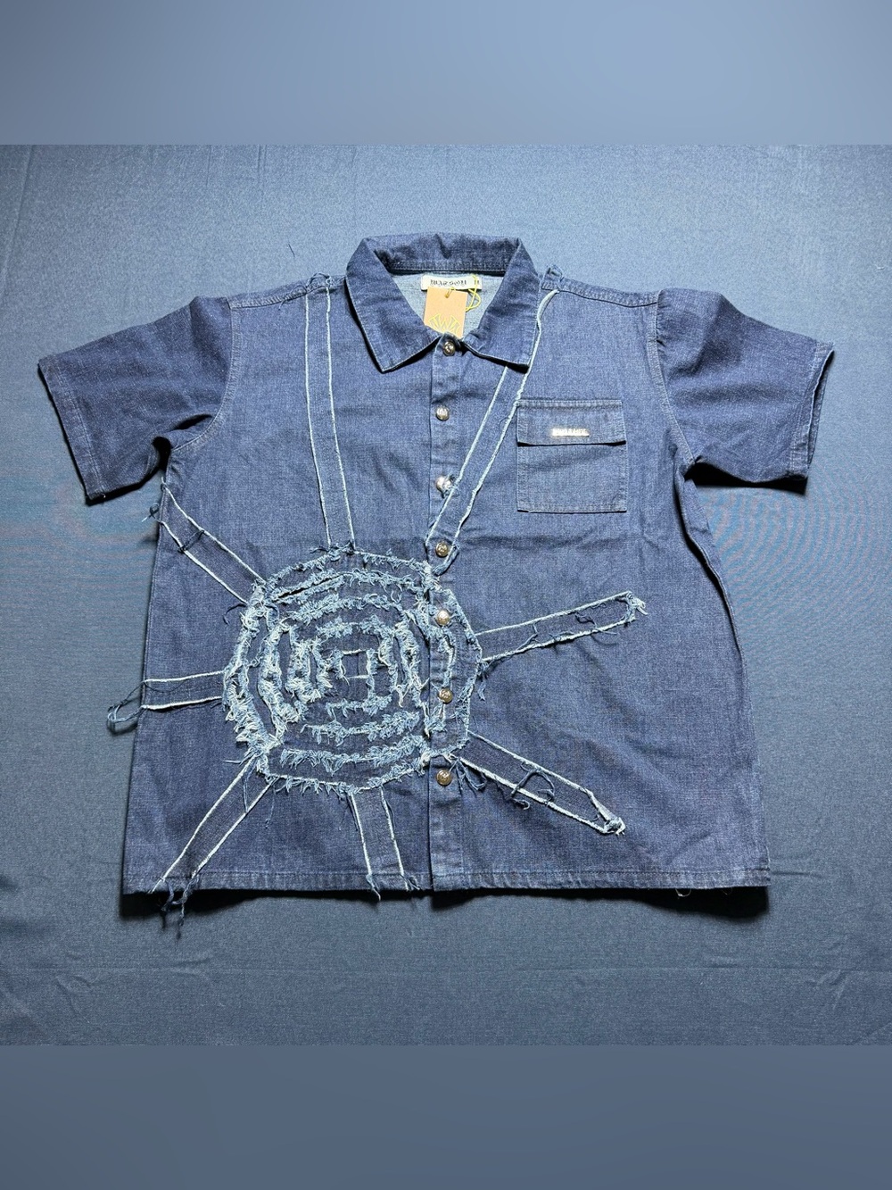 NWT Watson Studios Denim Spiderweb S/S Button Up Shirt Size Medium